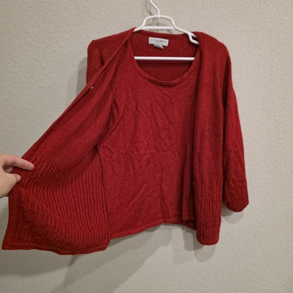 Sag Harbor Red Open-Front Ribbed Knit Cardigan - Picture 2 of 4